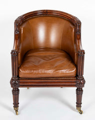 William IV Rosewood Library Chair Upholstered in Leather with Nailhead Trim