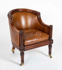 William IV Rosewood Library Chair Upholstered in Leather with Nailhead Trim