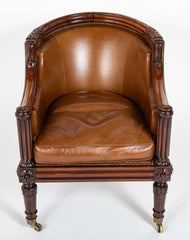 William IV Rosewood Library Chair Upholstered in Leather with Nailhead Trim
