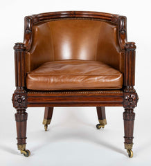William IV Rosewood Library Chair Upholstered in Leather with Nailhead Trim