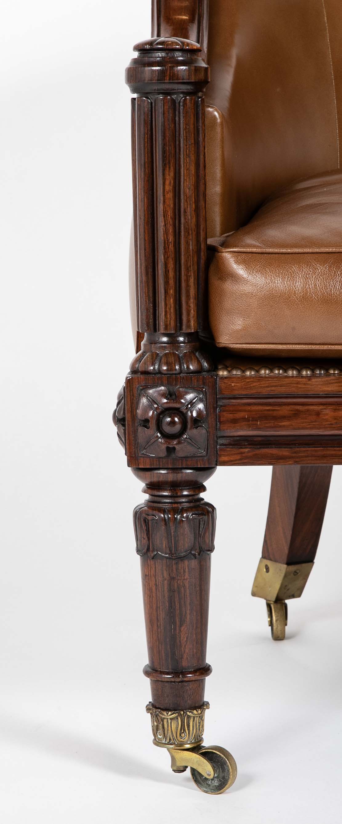 William IV Rosewood Library Chair Upholstered in Leather with Nailhead Trim