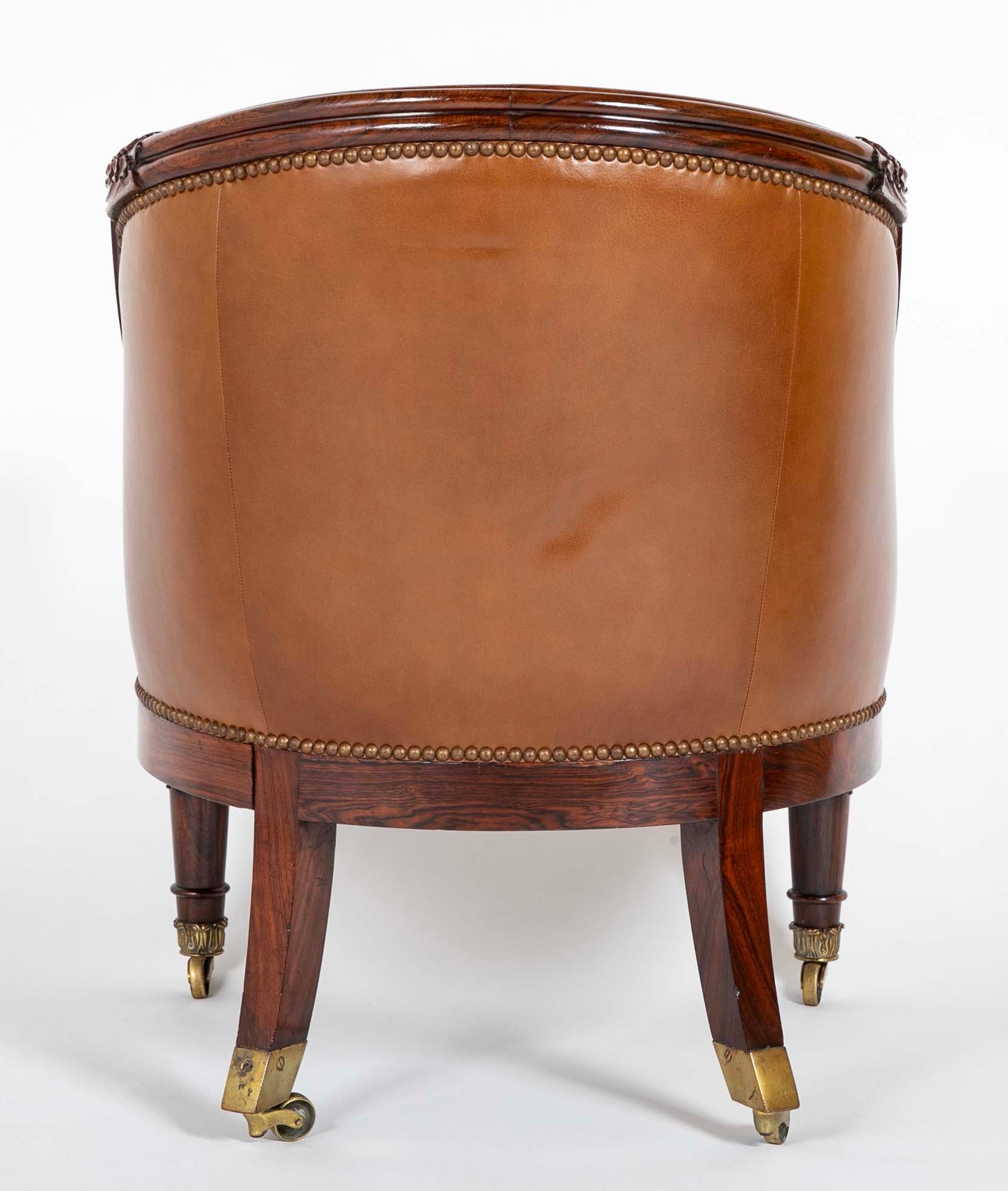 William IV Rosewood Library Chair Upholstered in Leather with Nailhead Trim