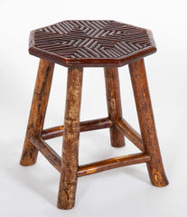 Adirondack Hexagonal Stool with Incised Geometric Design on Seat