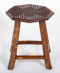 Adirondack Hexagonal Stool with Incised Geometric Design on Seat