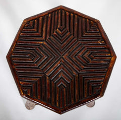 Adirondack Hexagonal Stool with Incised Geometric Design on Seat