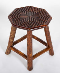Adirondack Hexagonal Stool with Incised Geometric Design on Seat