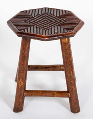 Adirondack Hexagonal Stool with Incised Geometric Design on Seat