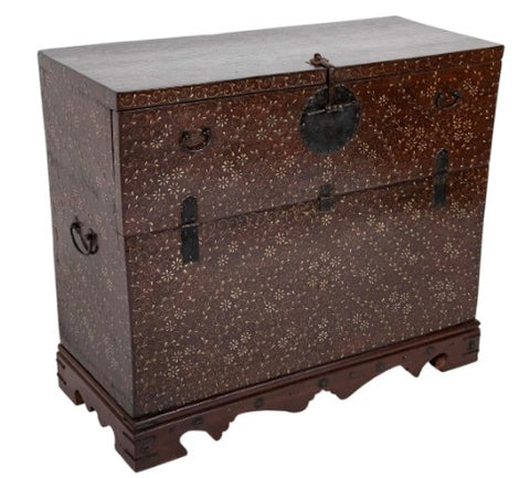 Chestnut Korean Palace Blanket Chest with Brass & Abalone Inlay