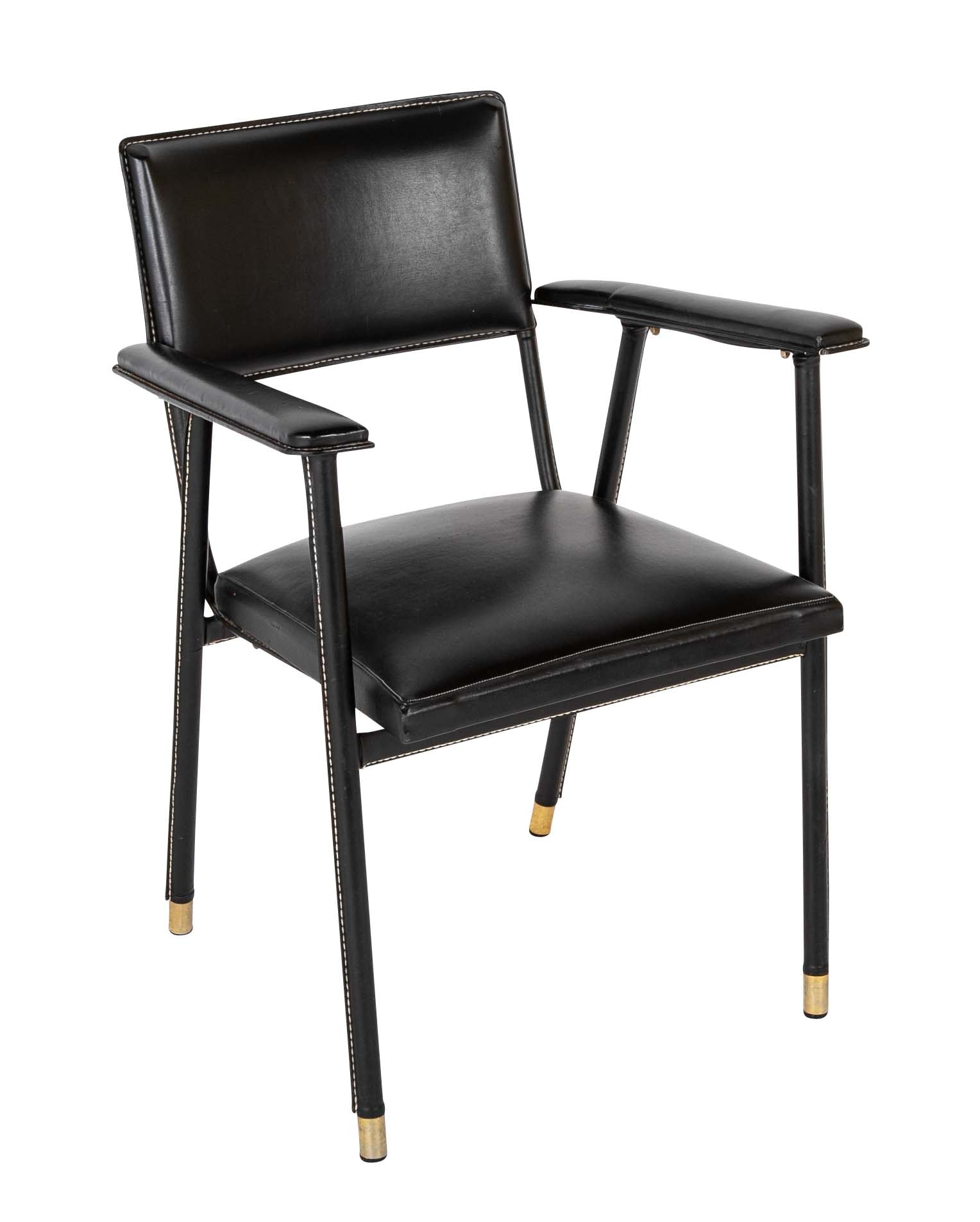 A Black Vinyl Wrapped Armchair Attributed to Jacques Adnet