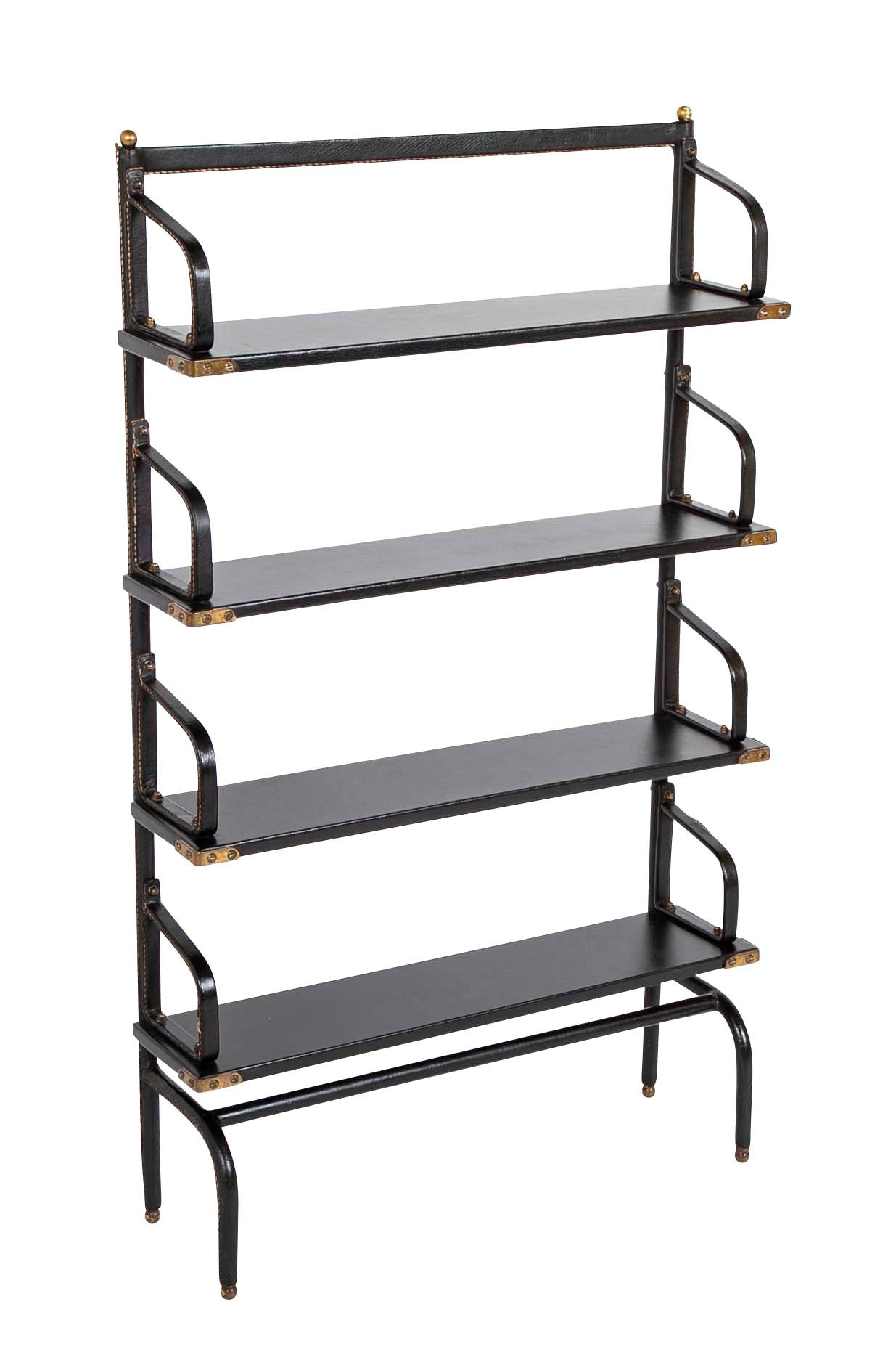 A Jacques Adnet Stitched Black Leather Covered Small Bookcase