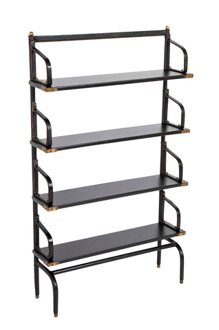 A Jacques Adnet Stitched Black Leather Covered Small Bookcase