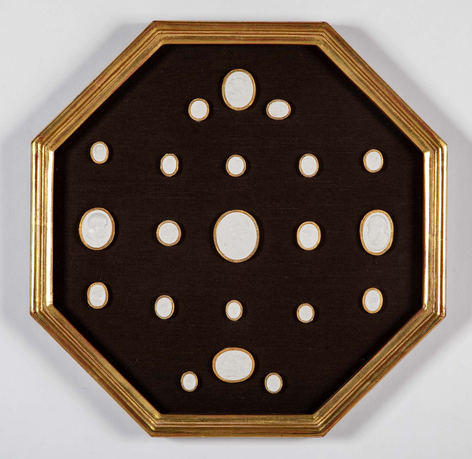 Set of 10 Octagonally Framed Italian Grand Tour Plaster Intaglios