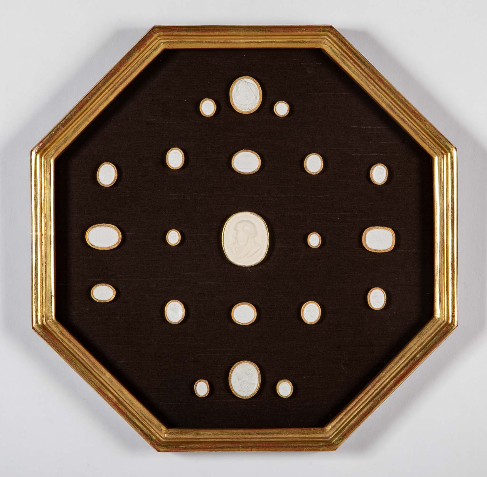 Set of 10 Octagonally Framed Italian Grand Tour Plaster Intaglios