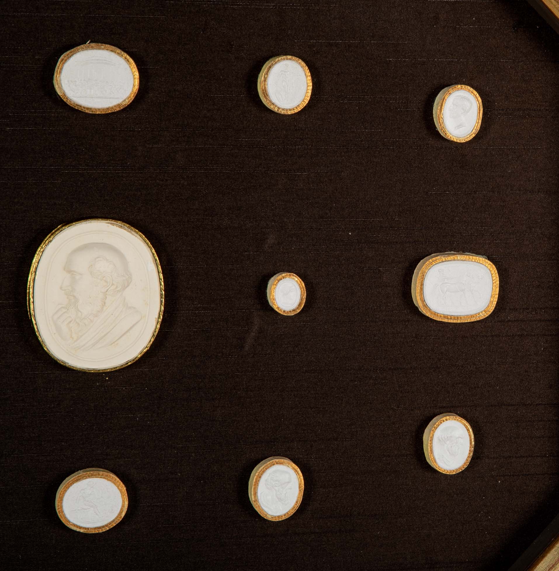 Set of 10 Octagonally Framed Italian Grand Tour Plaster Intaglios