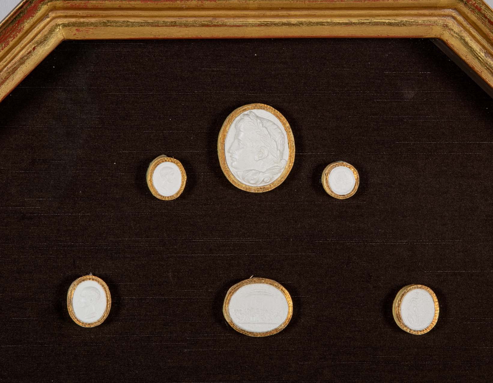 Set of 10 Octagonally Framed Italian Grand Tour Plaster Intaglios