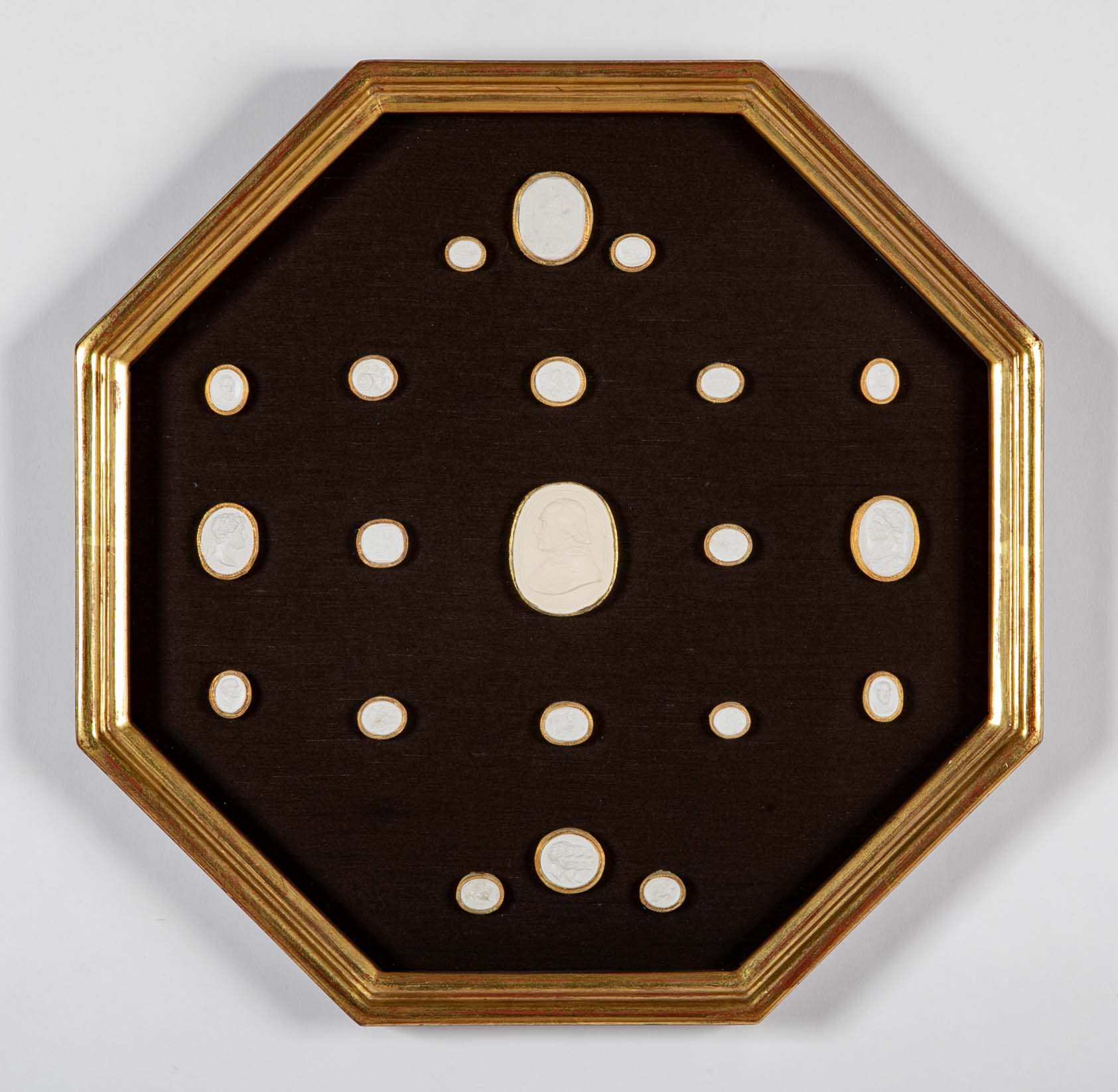 Set of 10 Octagonally Framed Italian Grand Tour Plaster Intaglios