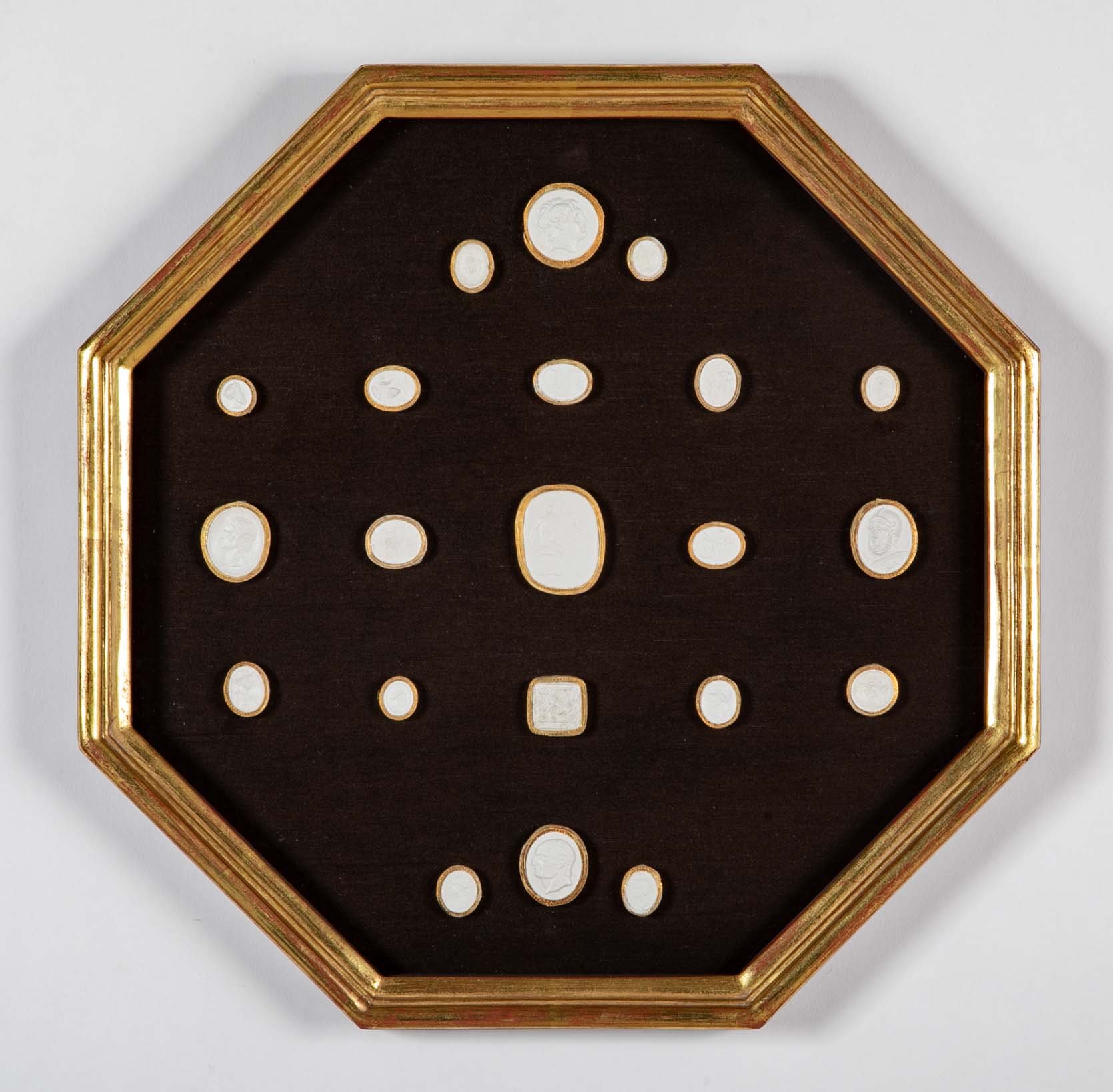 Set of 10 Octagonally Framed Italian Grand Tour Plaster Intaglios