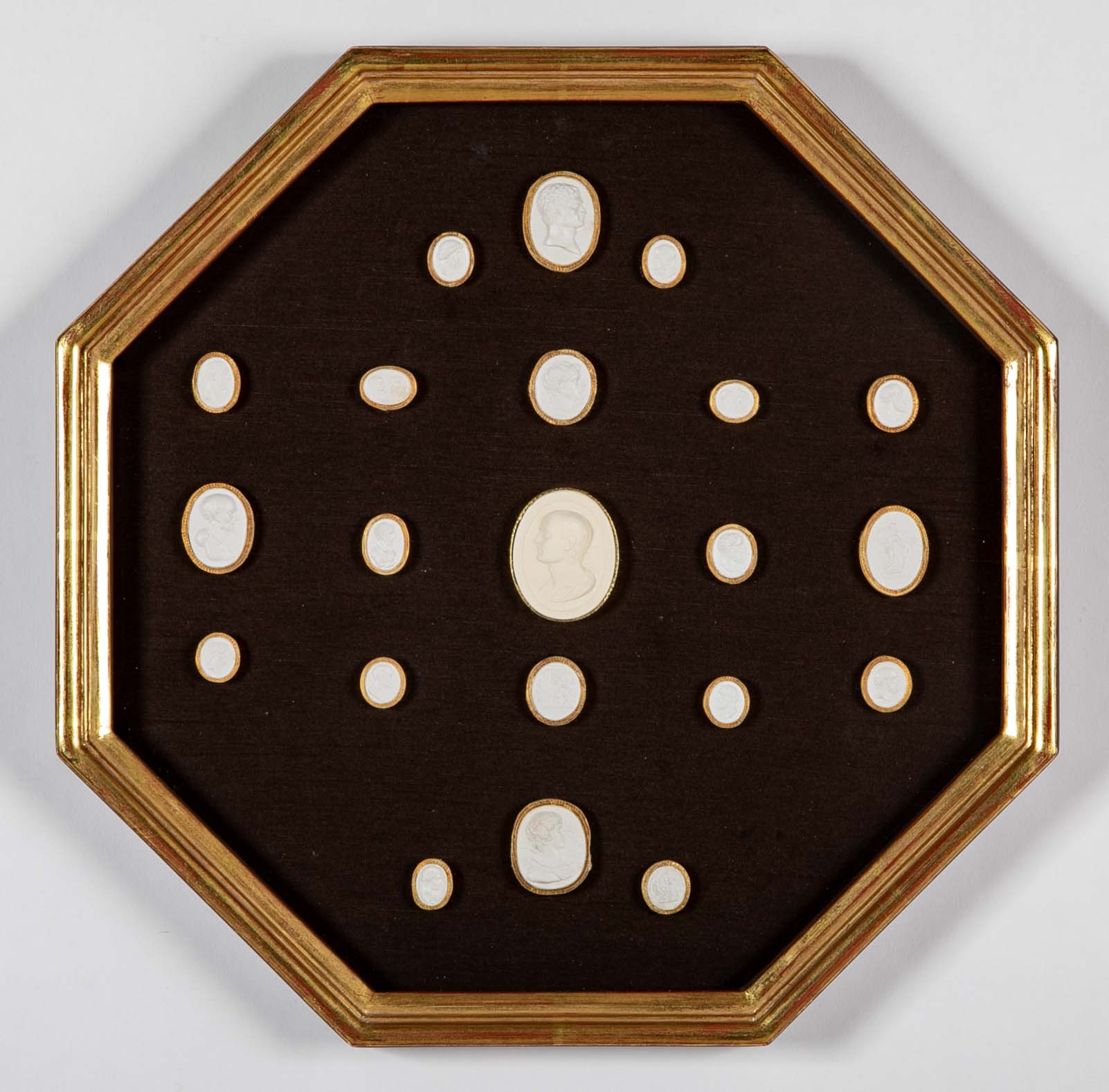 Set of 10 Octagonally Framed Italian Grand Tour Plaster Intaglios