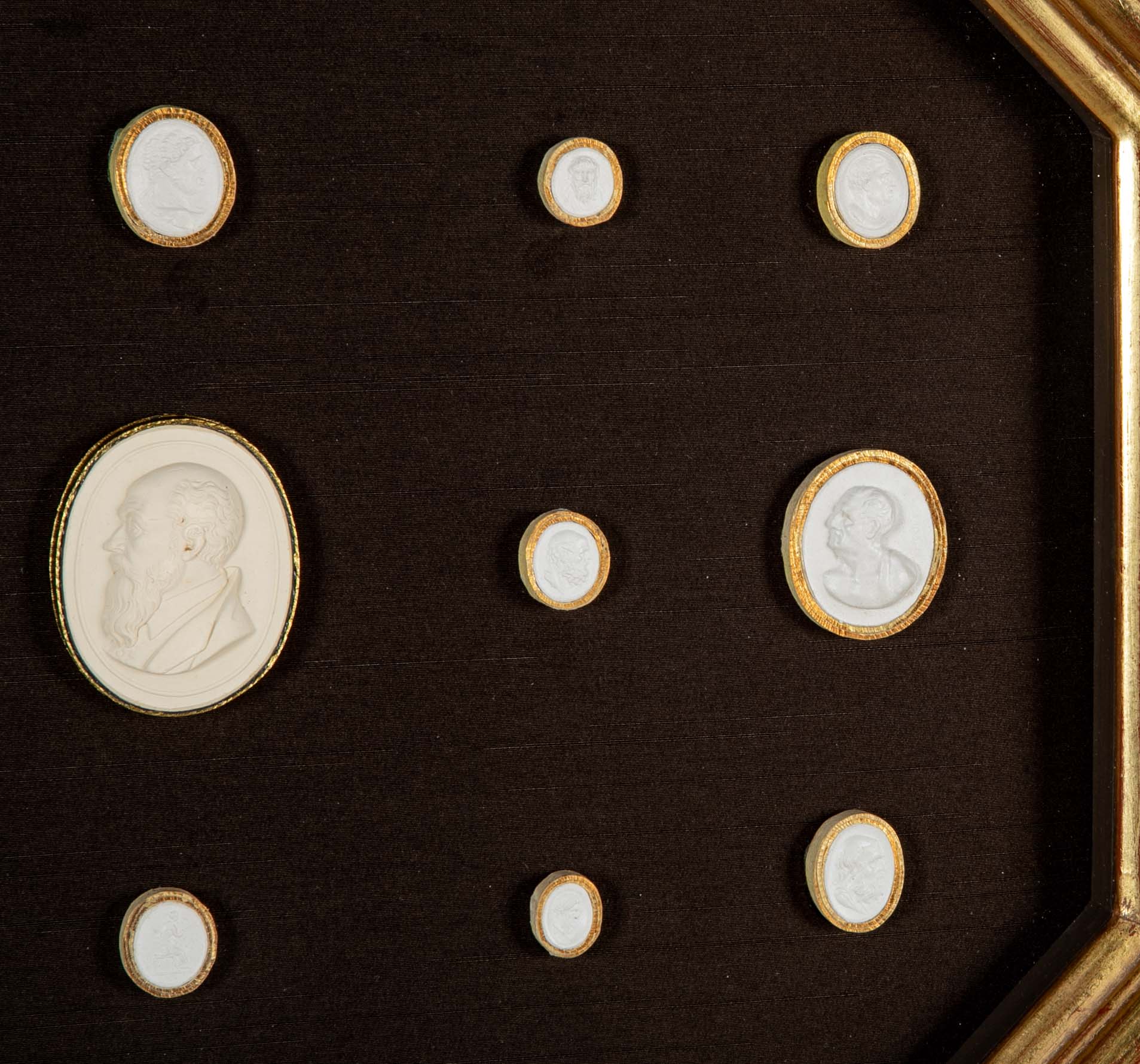 Set of 10 Octagonally Framed Italian Grand Tour Plaster Intaglios