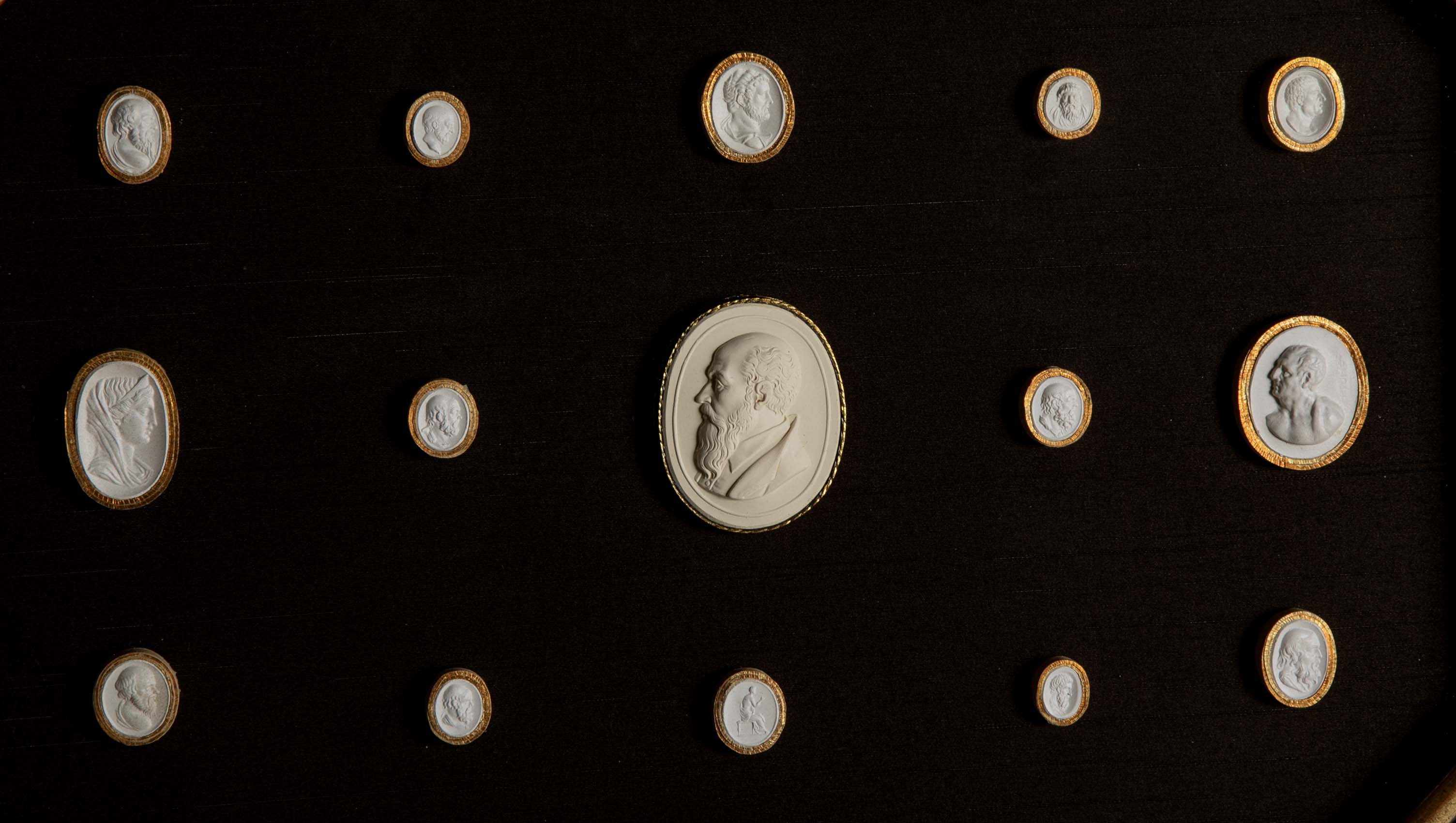Set of 10 Octagonally Framed Italian Grand Tour Plaster Intaglios