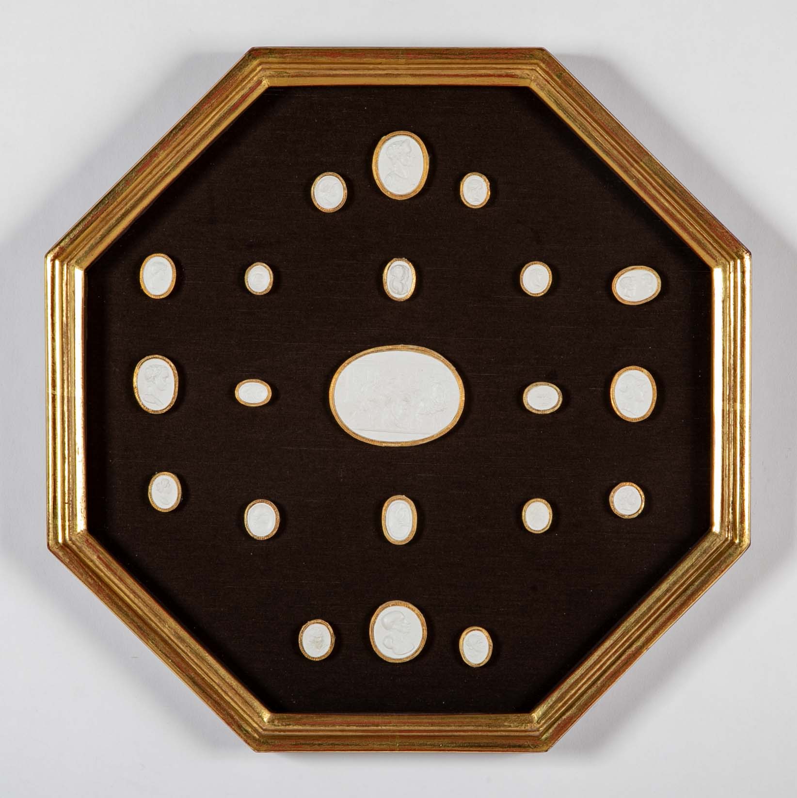 Set of 10 Octagonally Framed Italian Grand Tour Plaster Intaglios
