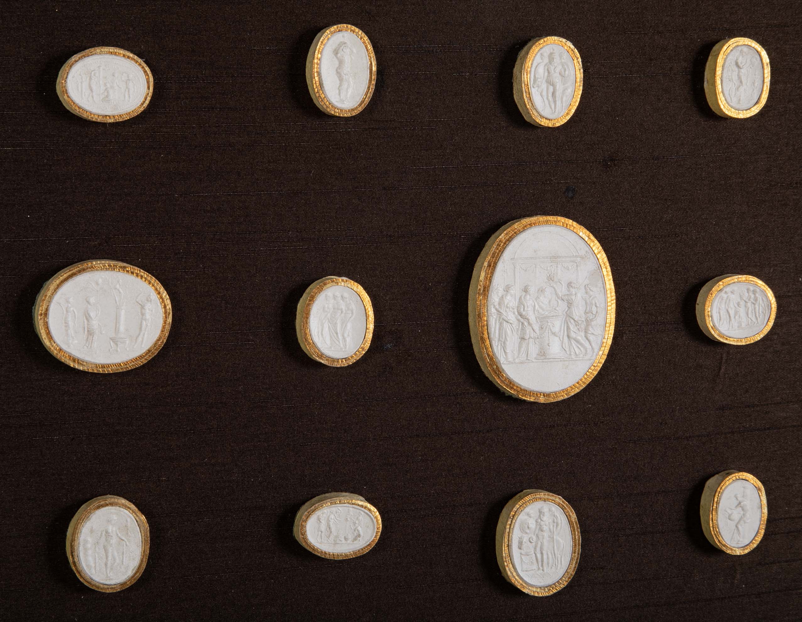 Octagonally Framed Italian Grand Tour Plaster Intaglios