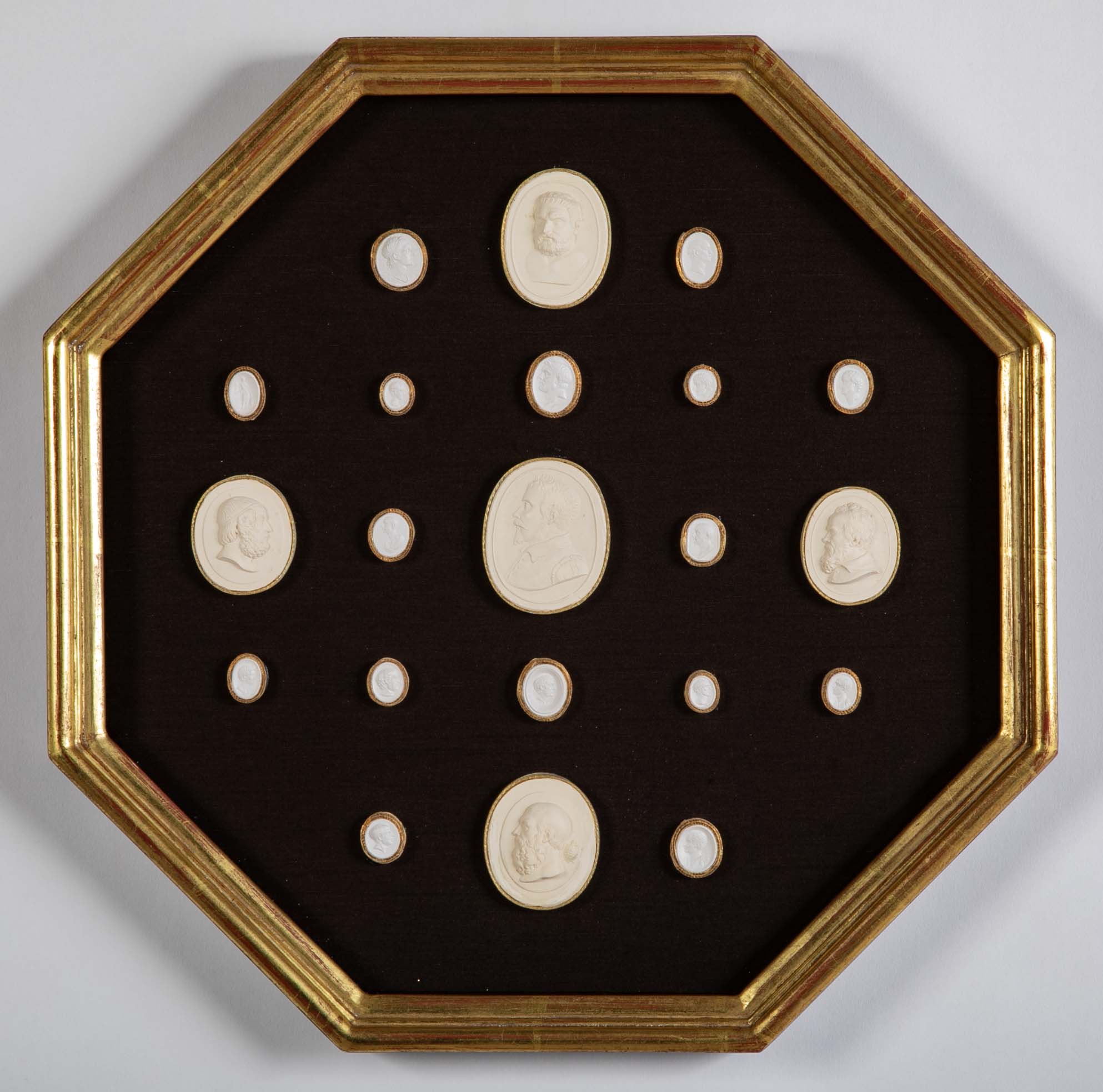Octagonally Framed Italian Grand Tour Plaster Intaglios