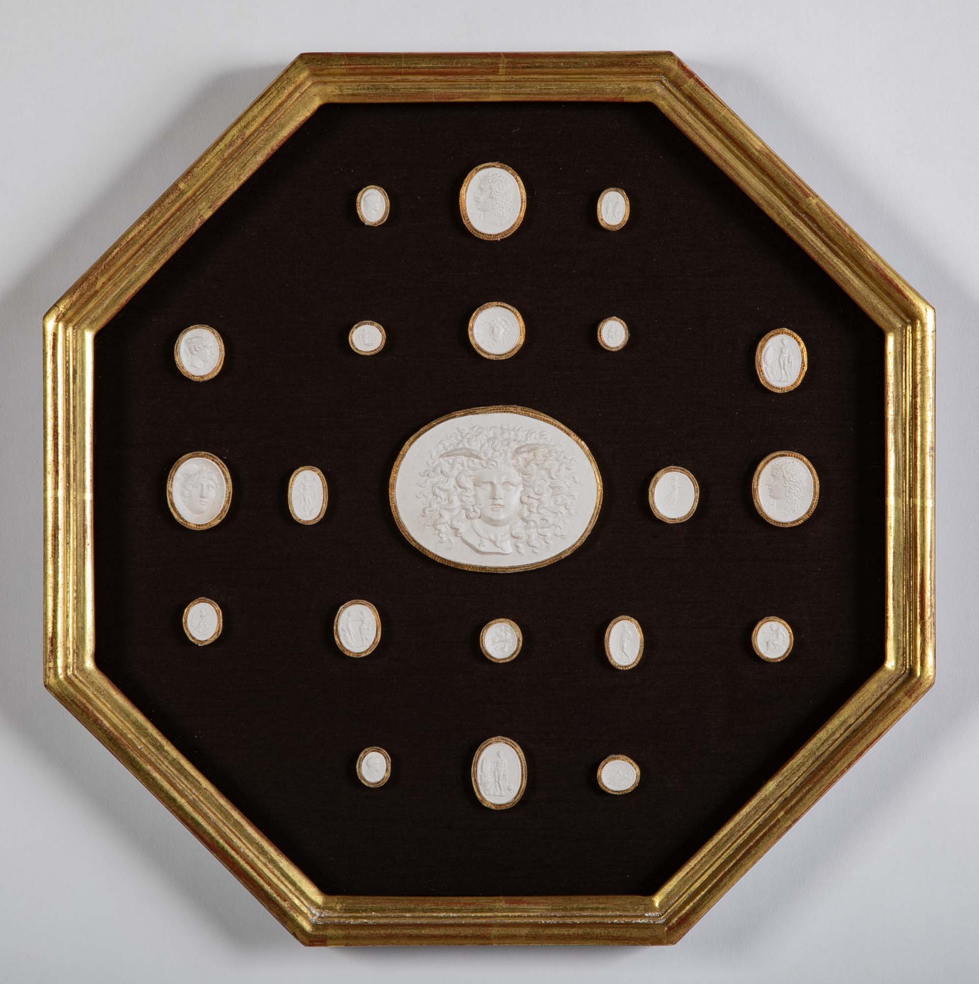 Octagonally Framed Italian Grand Tour Plaster Intaglios