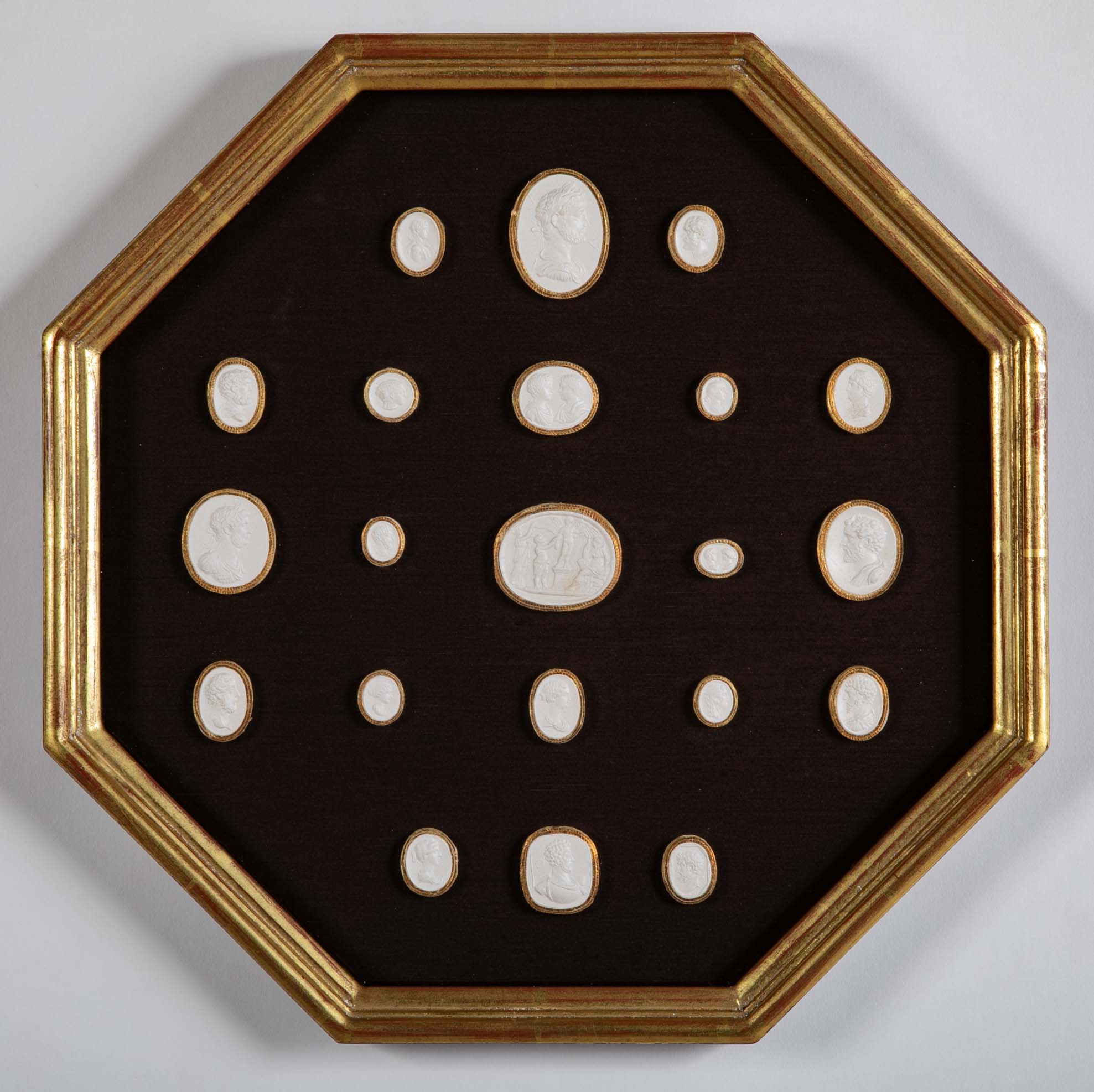 Octagonally Framed Italian Grand Tour Plaster Intaglios