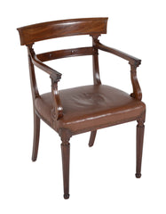 Regency Armchair with Brown Leather Seats and Curved Arm Supports