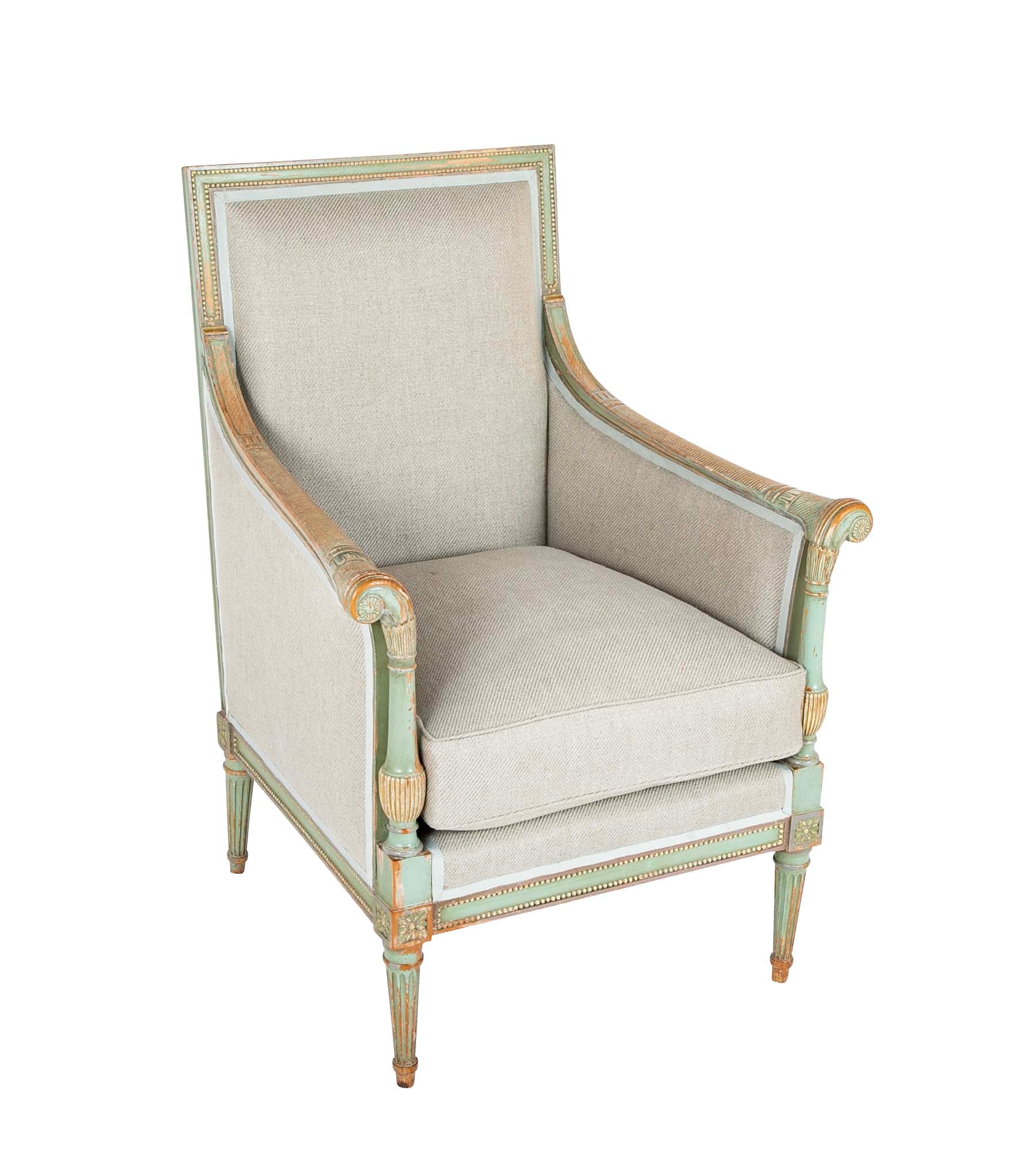 French Green Painted Louis XVI Style Armchair