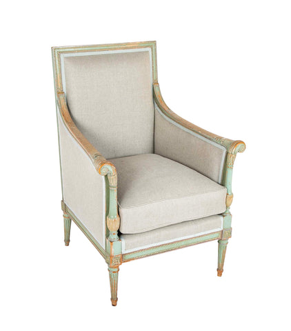 French Green Painted Louis XVI Style Armchair