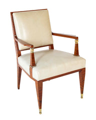 Lucien Rollin Macassar and Ebony Armchair Upholstered in Leather