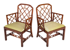Pair Of Chinese Chippendale Mahogany Arm Chairs