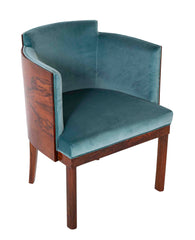 A French Barrel Shape "Gondola" Armchair in Wood Veneer