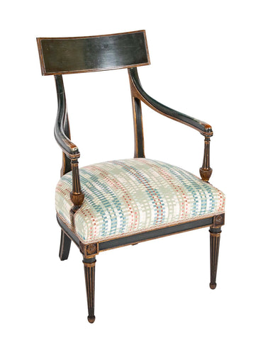 French Early 19th Century Gilt and Green Painted Directoire Armchair