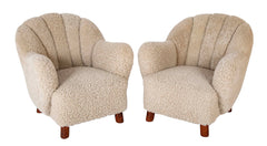 Pair of Danish Sheepskin Chairs in the Manner of Fritz Hansen