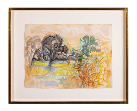 "Willows in Paddock" Watercolor & Pencil by British Artist Eileen Guthrie