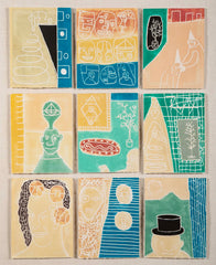 "Scratch Music" Set of 9 Woodcuts in Colors by Robin Winters