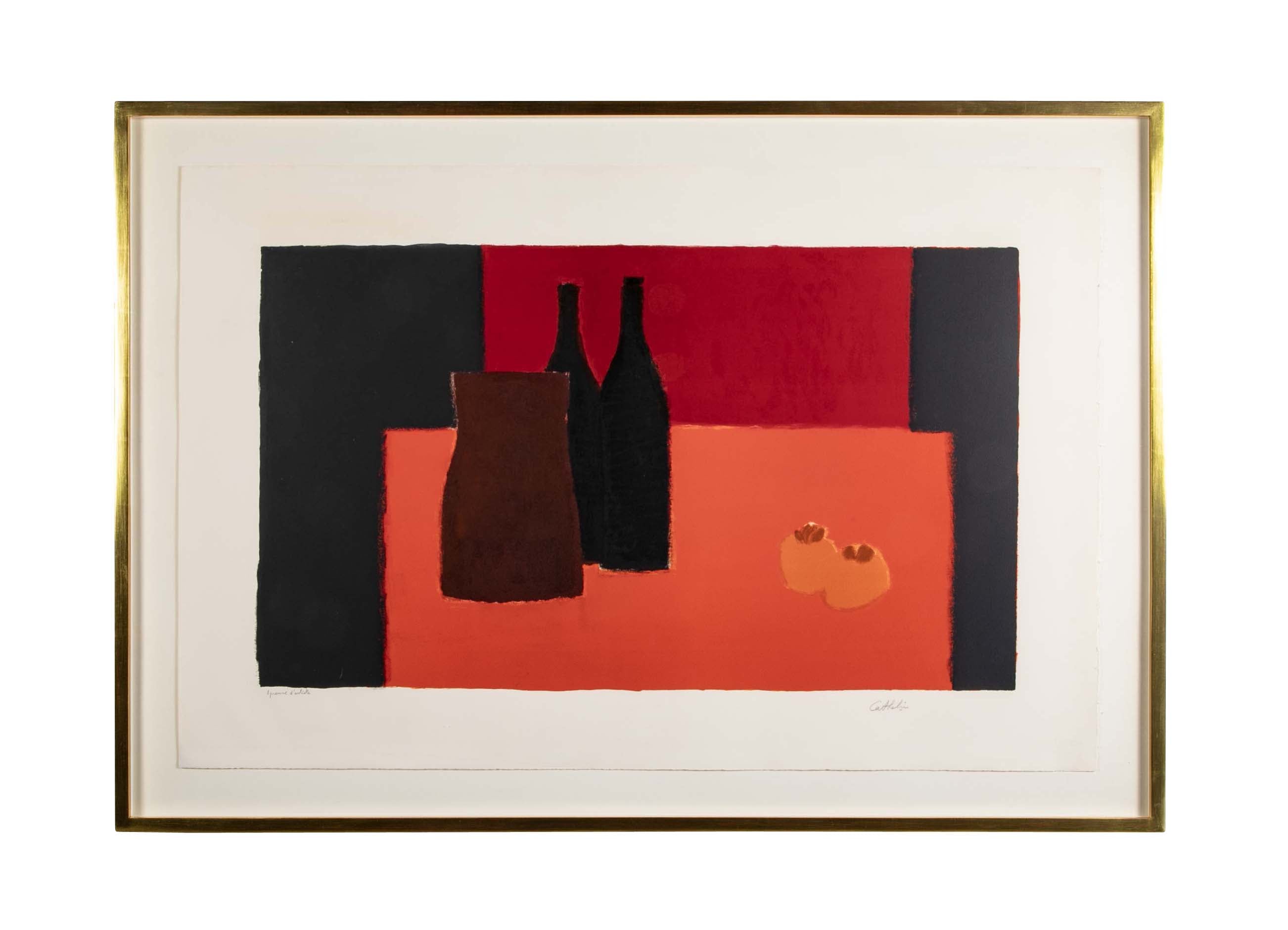 "Grande Nature Morte Rouge et Noir aux Kakis" Lithograph in Colors by Bernard Cathelin