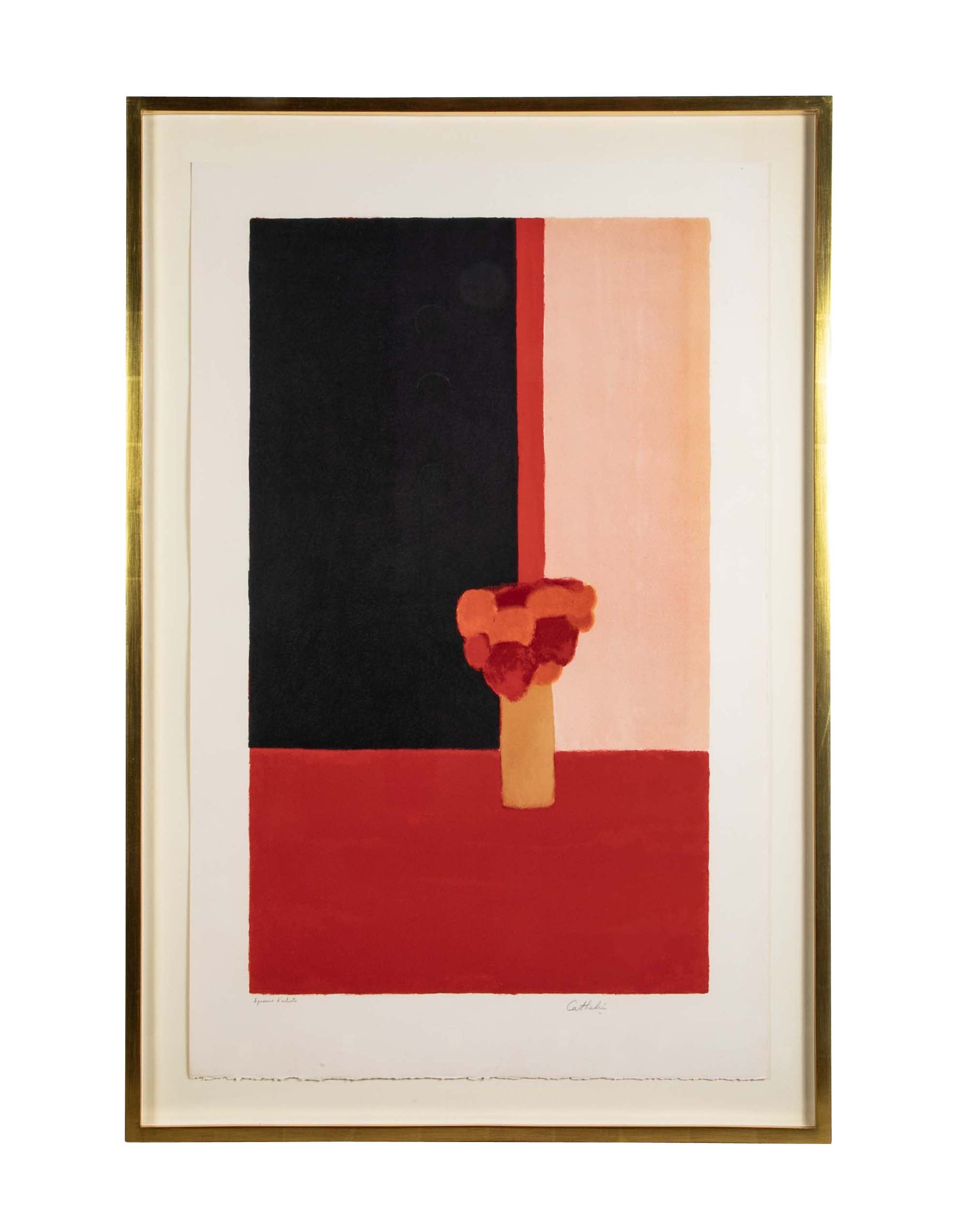 "Tokonoma, Rouge et Noir" Lithograph in Colors by Bernard Cathelin