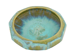 10 Sided Fulper Pottery Bowl With Pale Blue Over Lime Green Glaze