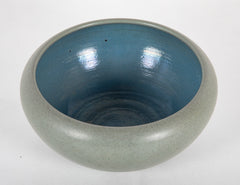 Gray Wide Bowl with Blue Interior by Marblehead Pottery