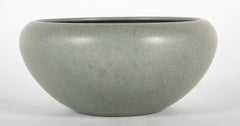 Gray Wide Bowl with Blue Interior by Marblehead Pottery