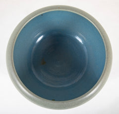 Gray Wide Bowl with Blue Interior by Marblehead Pottery