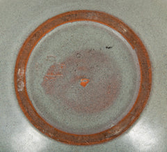 Gray Wide Bowl with Blue Interior by Marblehead Pottery