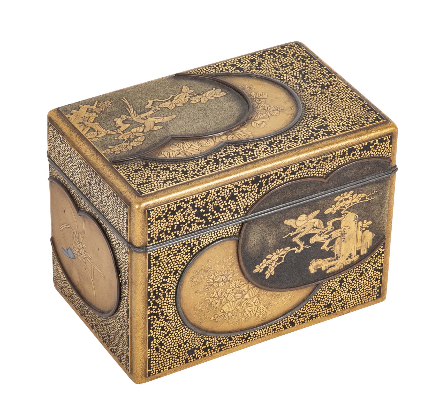 Rectangular Gold and Black Laquer Box with Top