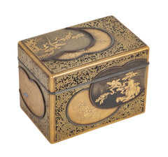 Rectangular Gold and Black Laquer Box with Top