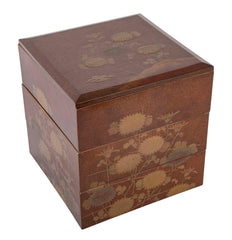 Japanese Maki-E Lacquered Jubako Box with Floral & Rooster Decor