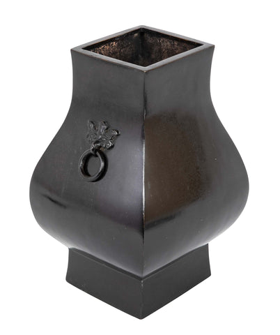 Chinese Hu Form Solid Bronze Vase with Totie Faces